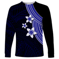 Polynesian Long Sleeve Shirt With Plumeria Flower Blue LT6 - Wonder Print Shop