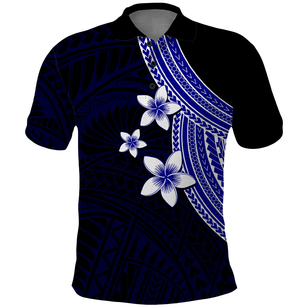 Polynesian Polo Shirt With Plumeria Flower Blue LT6 - Wonder Print Shop