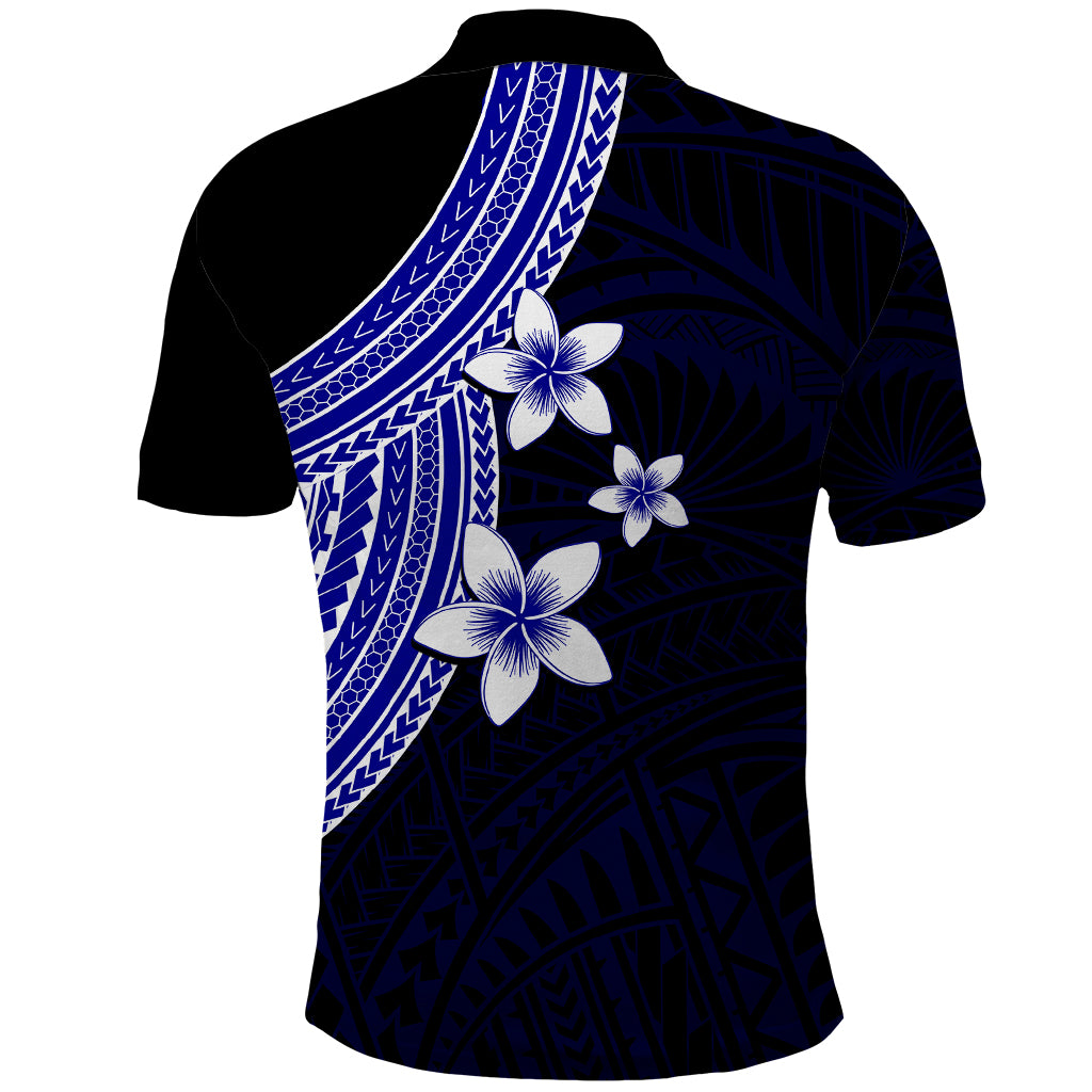 Polynesian Polo Shirt With Plumeria Flower Blue LT6 - Wonder Print Shop