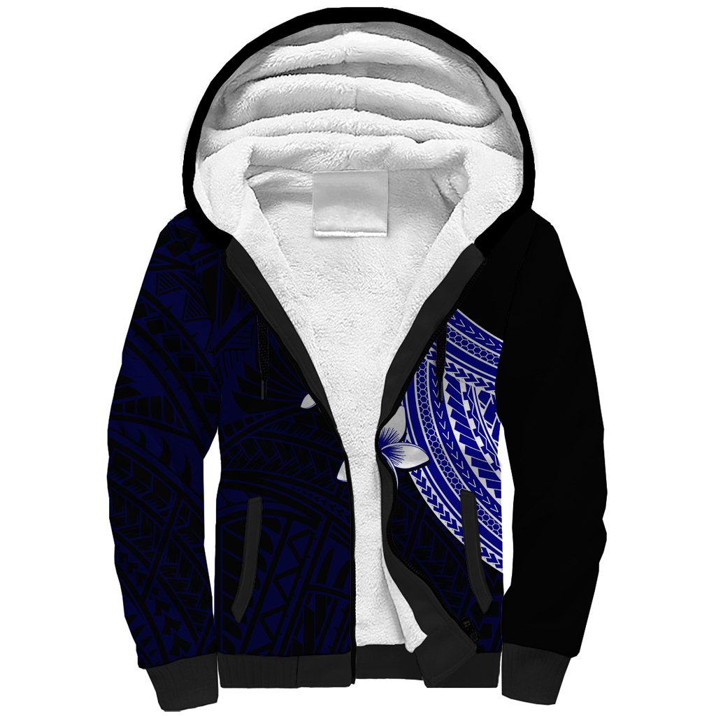 Polynesian Sherpa Hoodie With Plumeria Flower Blue LT6 - Wonder Print Shop