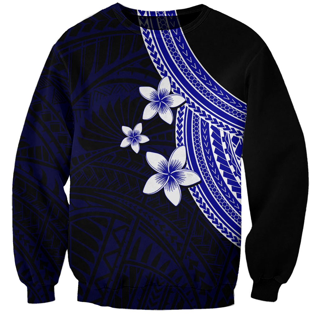 Polynesian Sweatshirt With Plumeria Flower Blue LT6 - Wonder Print Shop