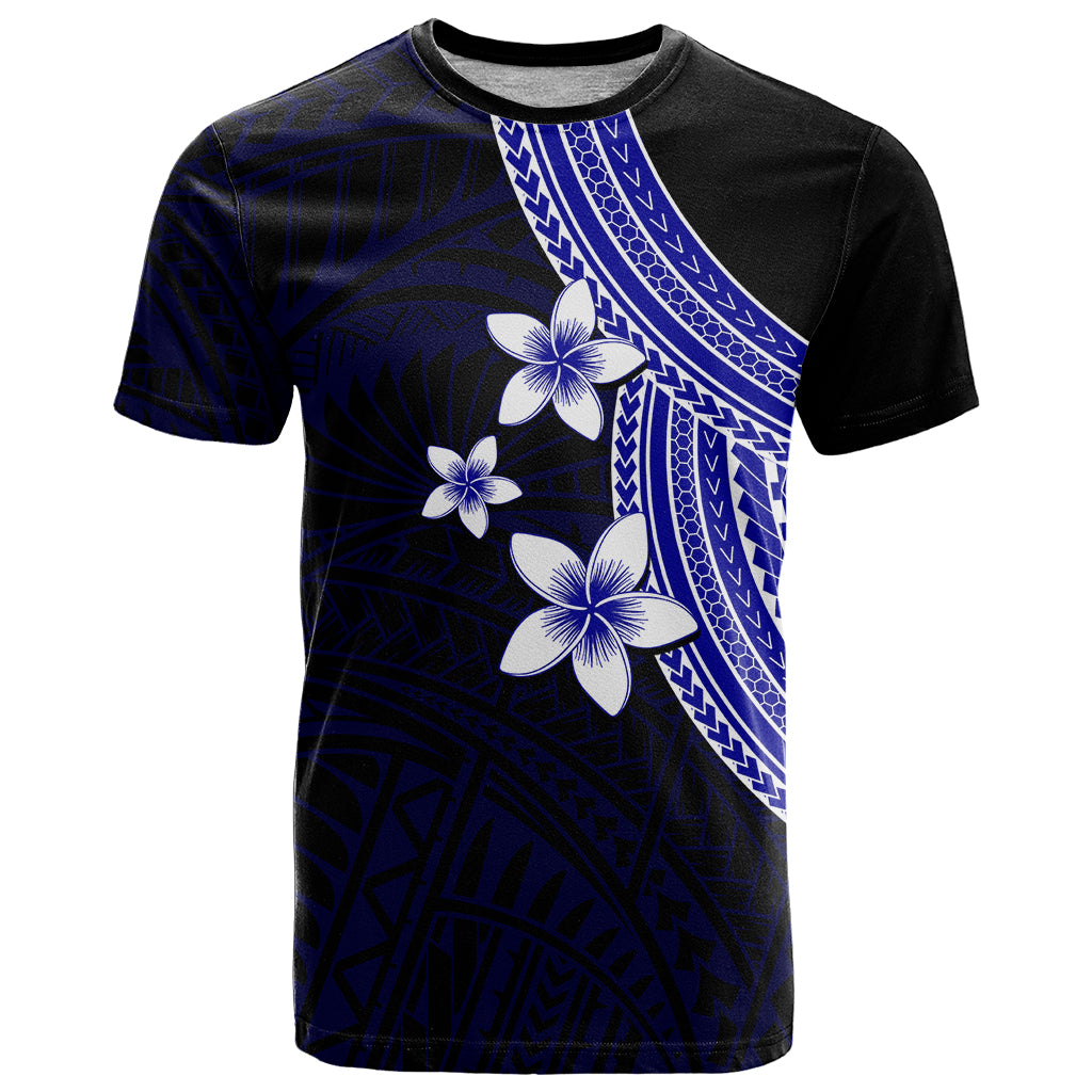 Polynesian T Shirt With Plumeria Flower Blue LT6 - Wonder Print Shop