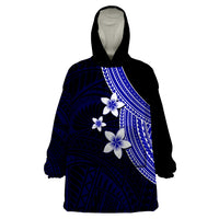Polynesian Wearable Blanket Hoodie With Plumeria Flower Blue LT6 - Wonder Print Shop