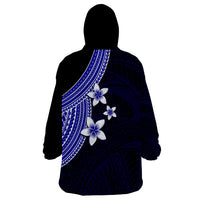 Polynesian Wearable Blanket Hoodie With Plumeria Flower Blue LT6 - Wonder Print Shop