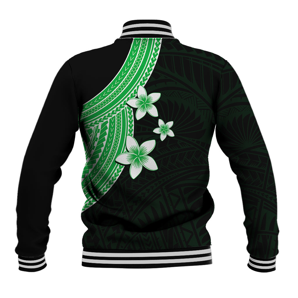 Polynesian Baseball Jacket With Plumeria Flower Green LT6 - Wonder Print Shop