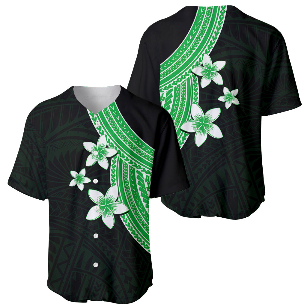 Polynesian Baseball Jersey With Plumeria Flower Green LT6 - Wonder Print Shop