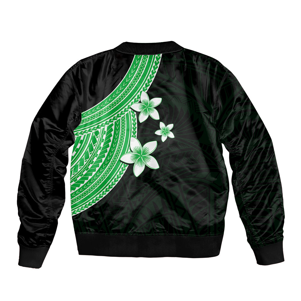 Polynesian Bomber Jacket With Plumeria Flower Green LT6 - Wonder Print Shop