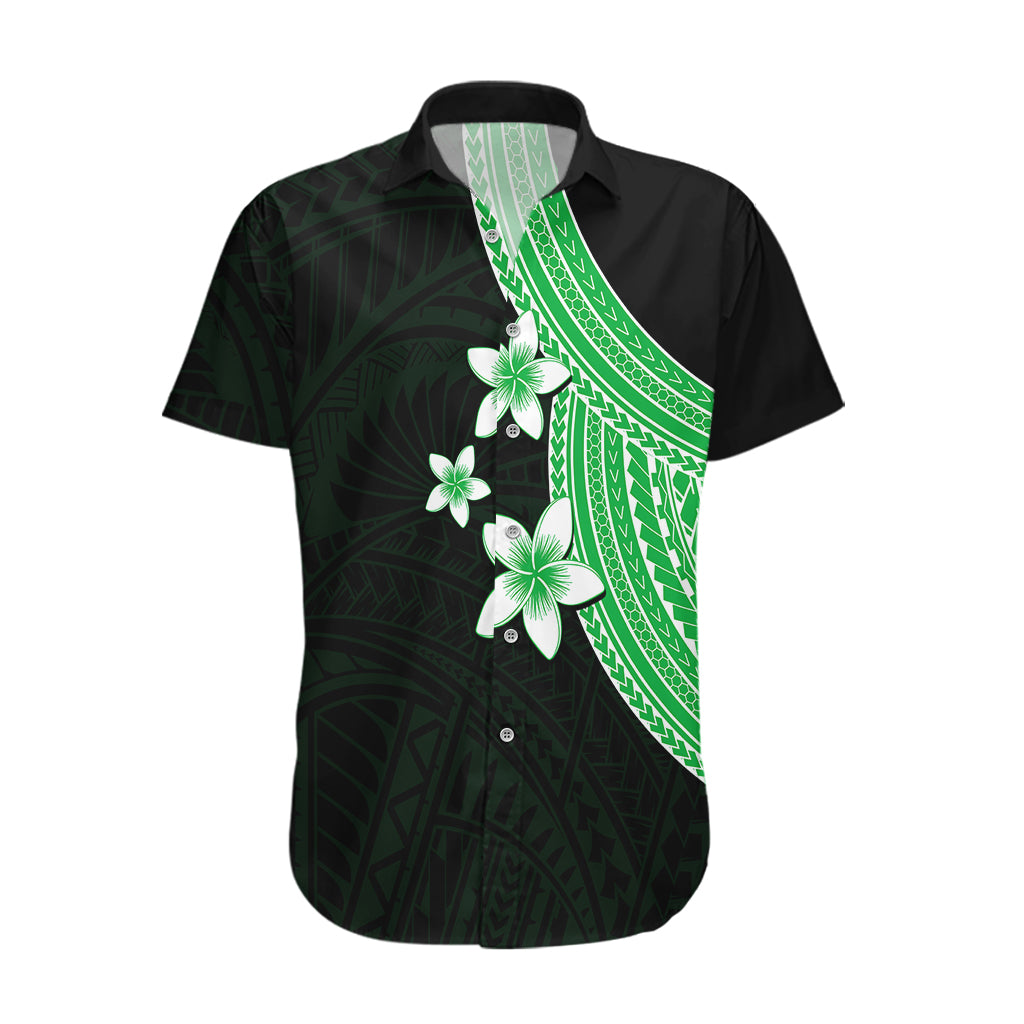 Polynesian Hawaiian Shirt With Plumeria Flower Green LT6 - Wonder Print Shop