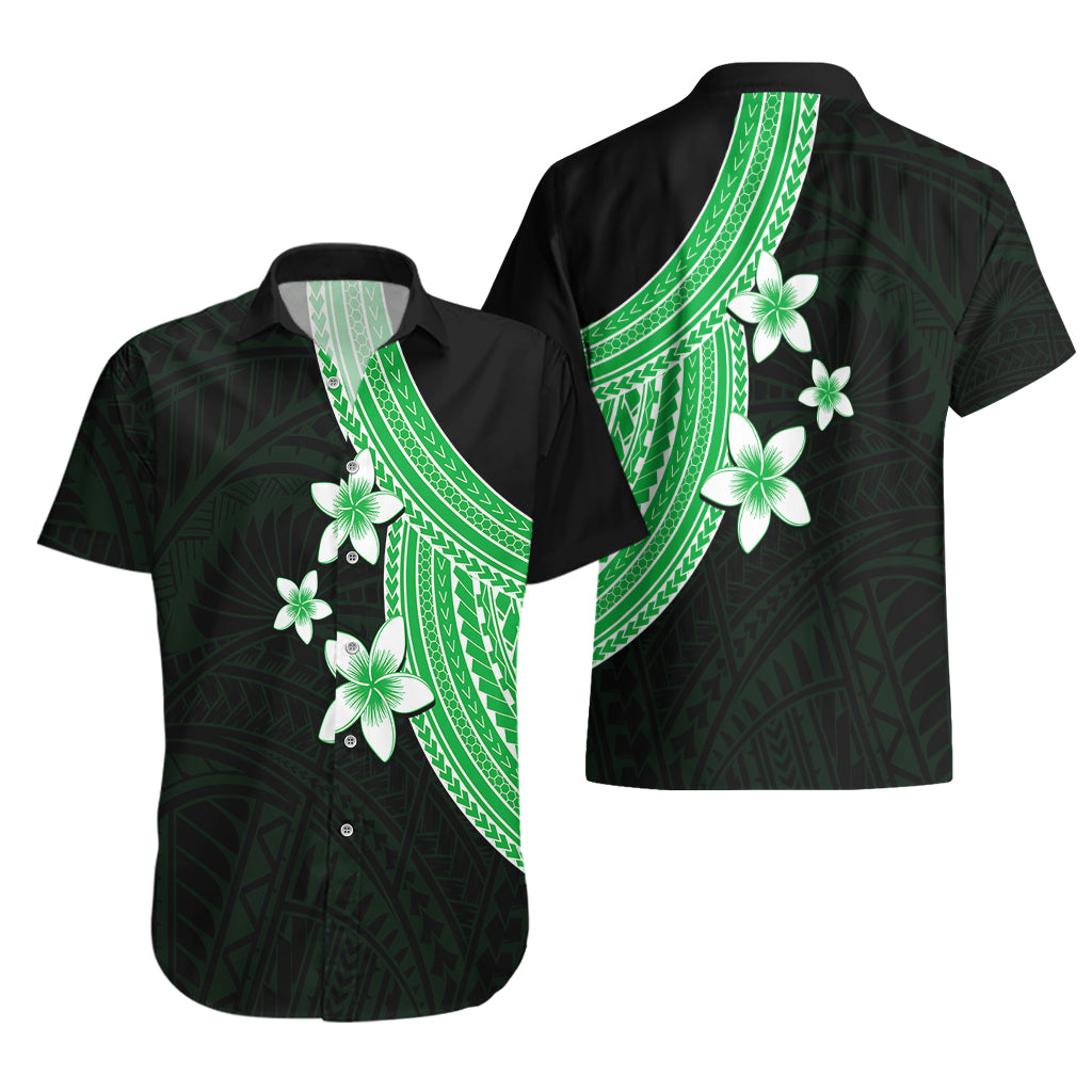 Polynesian Hawaiian Shirt With Plumeria Flower Green LT6 - Wonder Print Shop