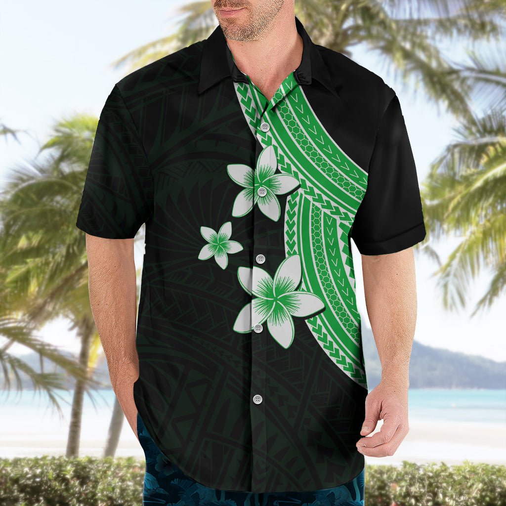 Polynesian Hawaiian Shirt With Plumeria Flower Green LT6 - Wonder Print Shop