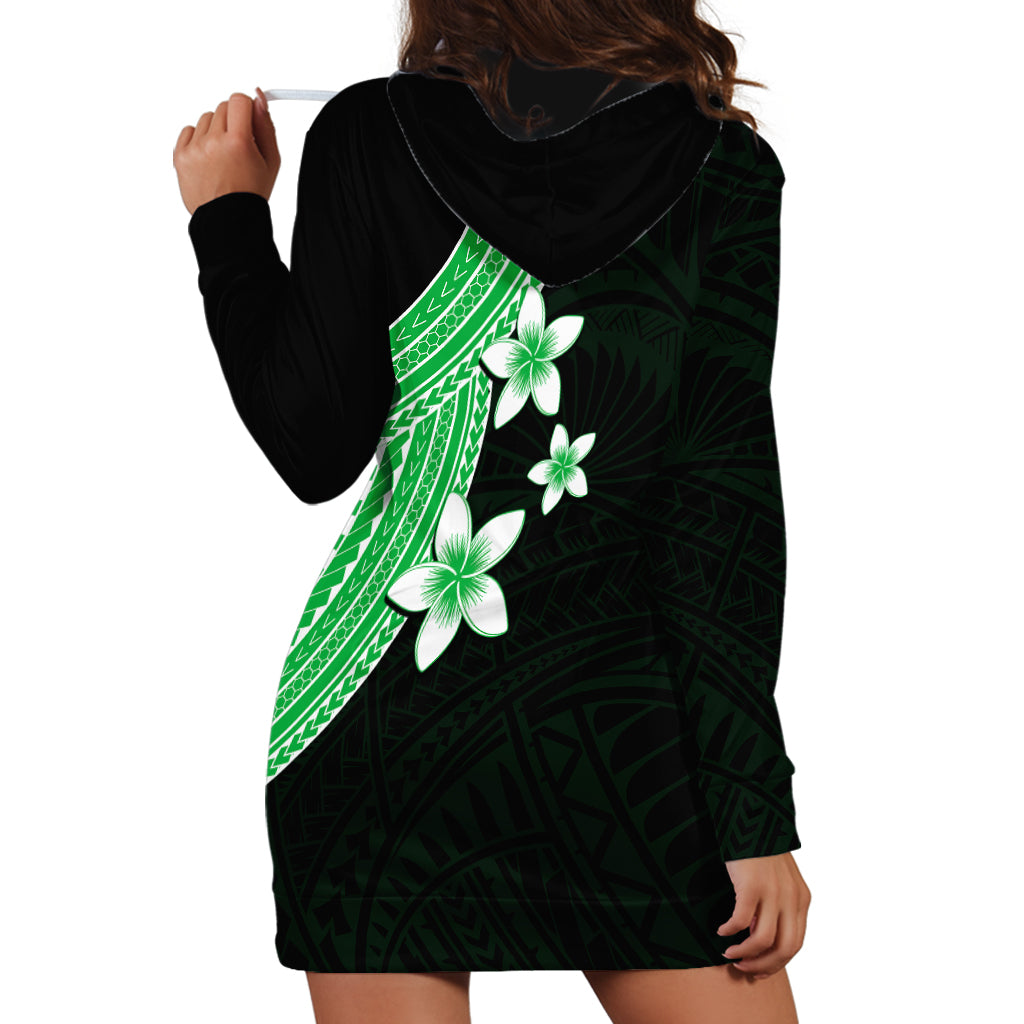 Polynesian Hoodie Dress With Plumeria Flower Green LT6 - Wonder Print Shop