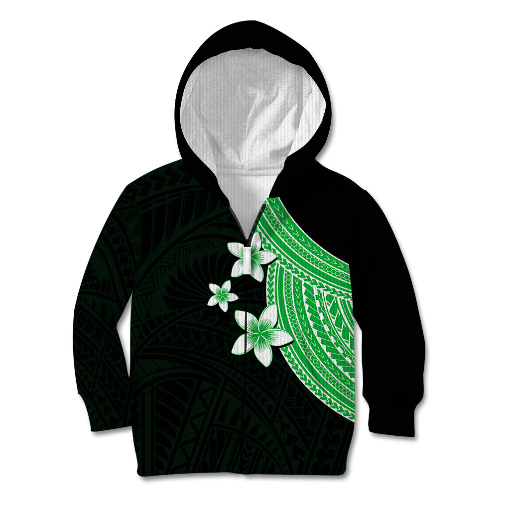 Polynesian Kid Hoodie With Plumeria Flower Green LT6 - Wonder Print Shop