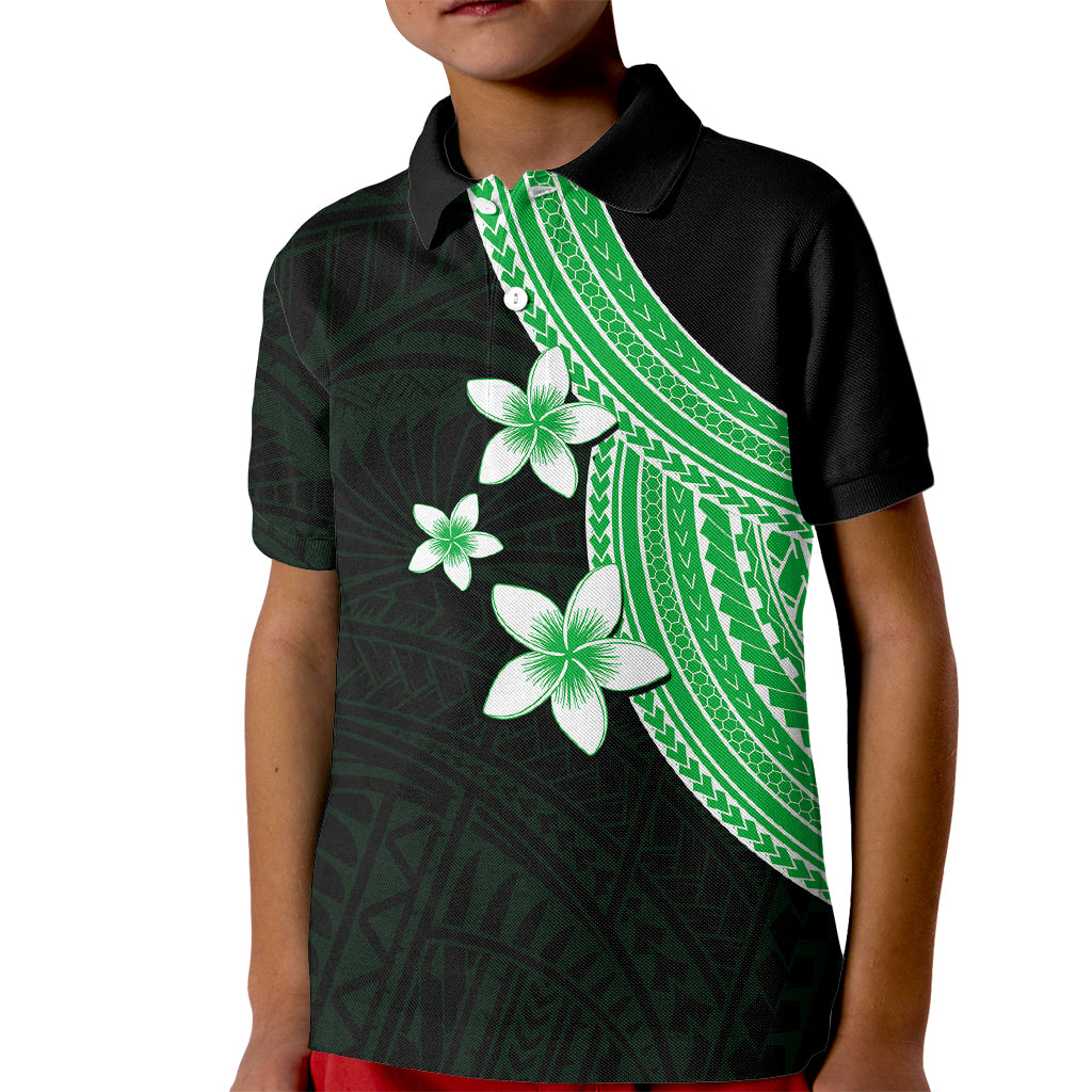 Polynesian Polo Shirt for Kid With Plumeria Flower Green LT6 - Wonder Print Shop