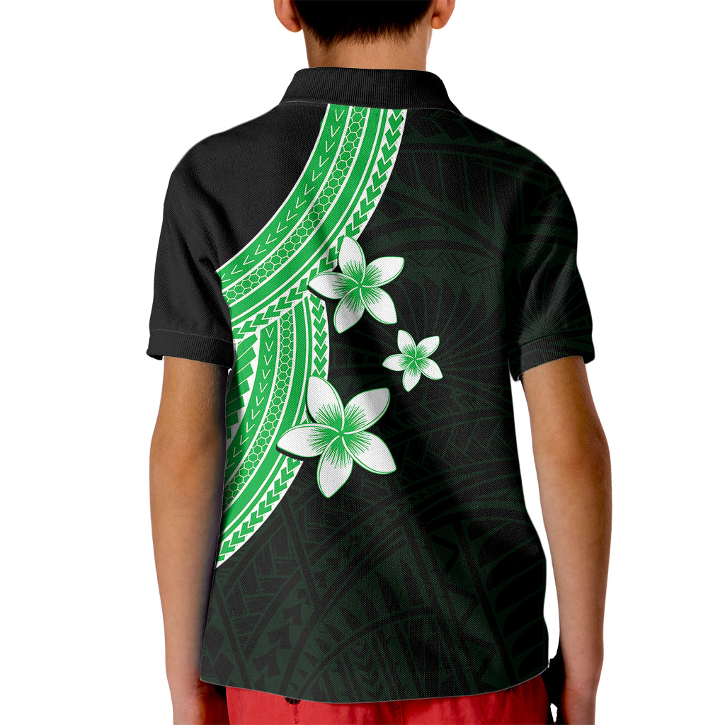 Polynesian Polo Shirt for Kid With Plumeria Flower Green LT6 - Wonder Print Shop
