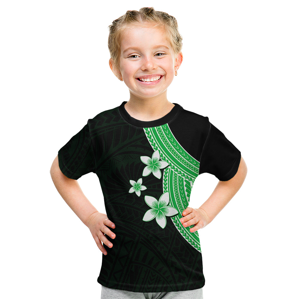 Polynesian Kid T Shirt With Plumeria Flower Green LT6 - Wonder Print Shop