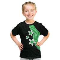 Polynesian Kid T Shirt With Plumeria Flower Green LT6 - Wonder Print Shop