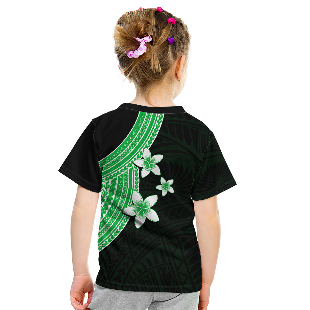 Polynesian Kid T Shirt With Plumeria Flower Green LT6 - Wonder Print Shop