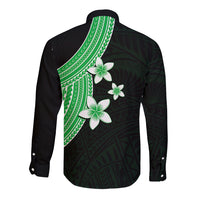 Polynesian Long Sleeve Button Shirt With Plumeria Flower Green LT6 - Wonder Print Shop