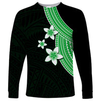Polynesian Long Sleeve Shirt With Plumeria Flower Green LT6 - Wonder Print Shop