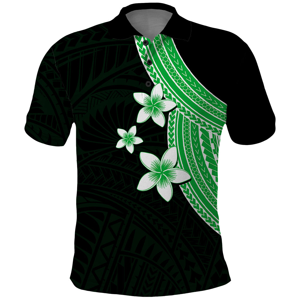 Polynesian Polo Shirt With Plumeria Flower Green LT6 - Wonder Print Shop