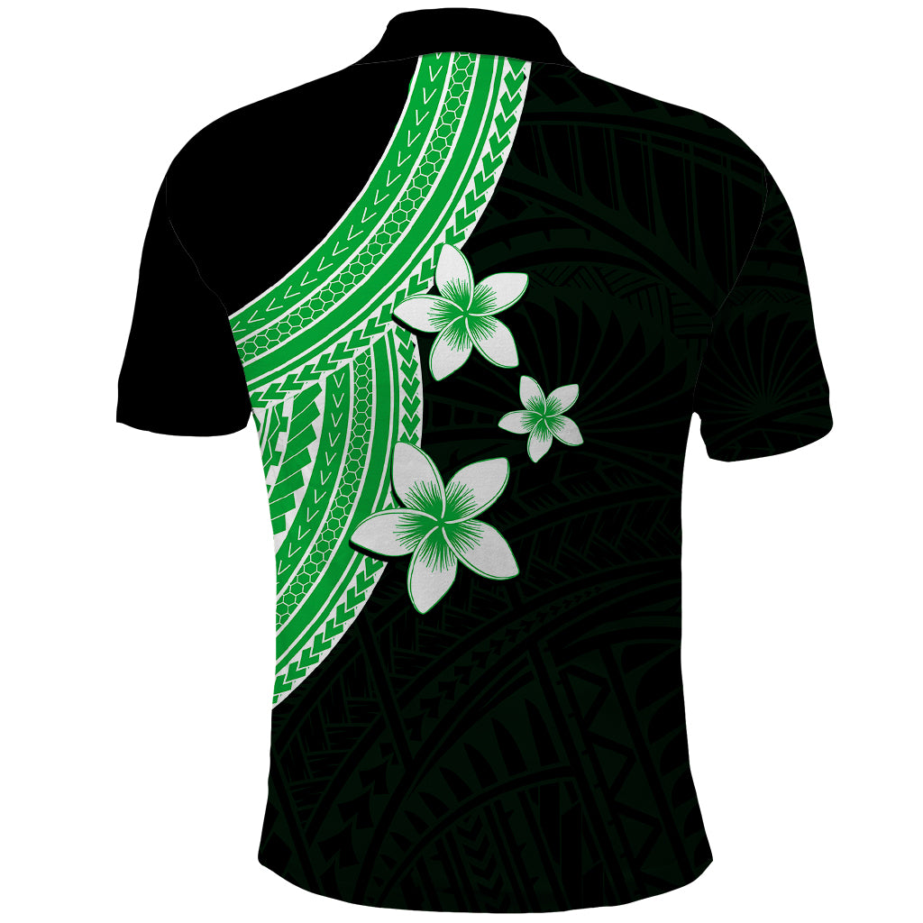 Polynesian Polo Shirt With Plumeria Flower Green LT6 - Wonder Print Shop