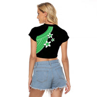 Polynesian Raglan Cropped T Shirt With Plumeria Flower Green LT6 - Wonder Print Shop