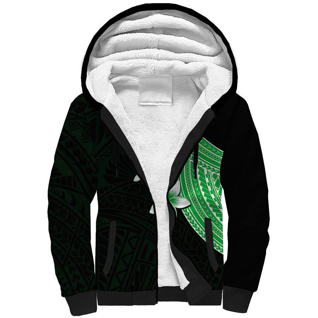 Polynesian Sherpa Hoodie With Plumeria Flower Green LT6 - Wonder Print Shop