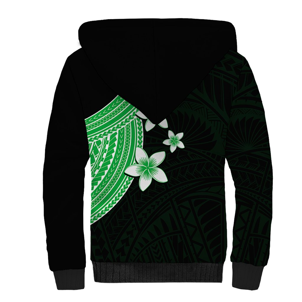 Polynesian Sherpa Hoodie With Plumeria Flower Green LT6 - Wonder Print Shop