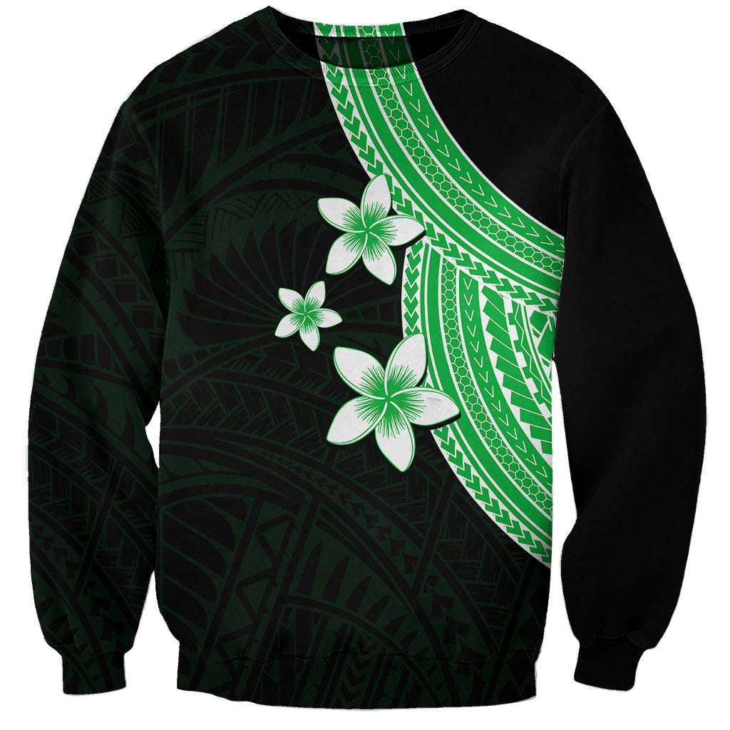 Polynesian Sweatshirt With Plumeria Flower Green LT6 - Wonder Print Shop