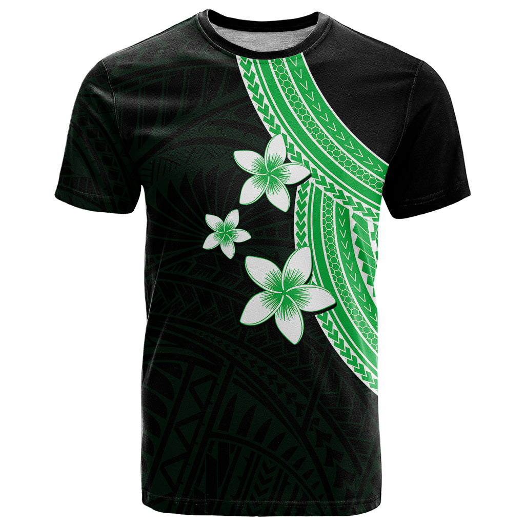 Polynesian T Shirt With Plumeria Flower Green LT6 - Wonder Print Shop
