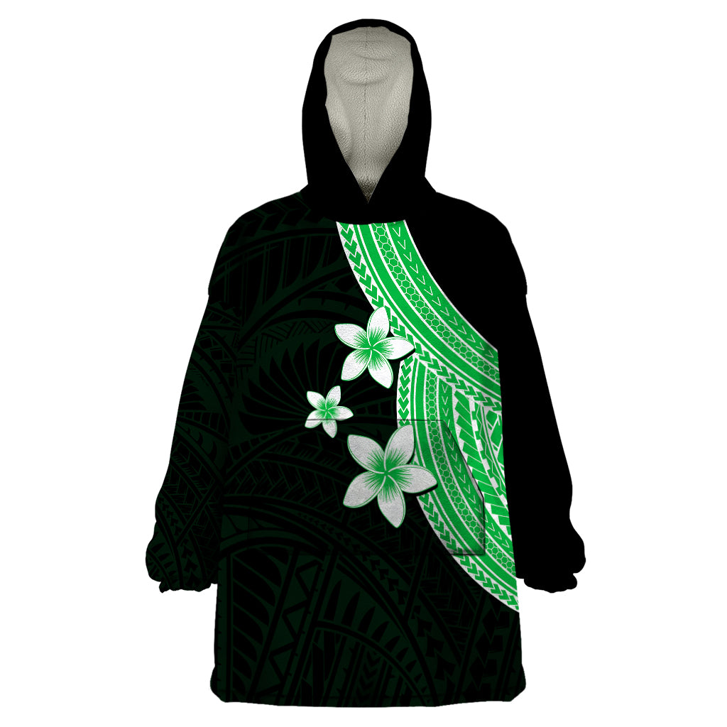 Polynesian Wearable Blanket Hoodie With Plumeria Flower Green LT6 - Wonder Print Shop