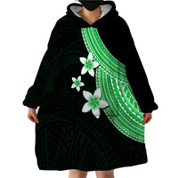Polynesian Wearable Blanket Hoodie With Plumeria Flower Green LT6 - Wonder Print Shop