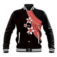 Polynesian Baseball Jacket With Plumeria Flower Red LT6 - Wonder Print Shop