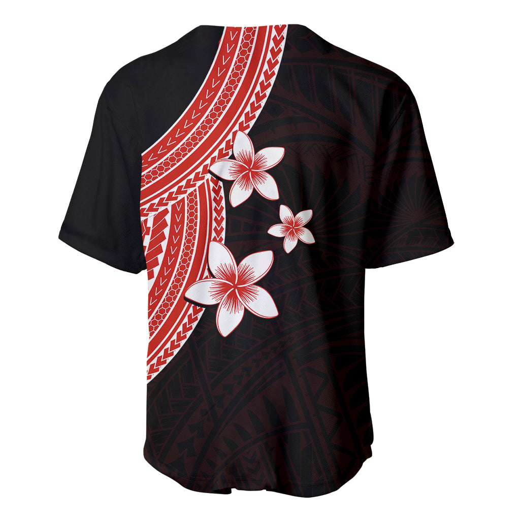 Polynesian Baseball Jersey With Plumeria Flower Red LT6 - Wonder Print Shop