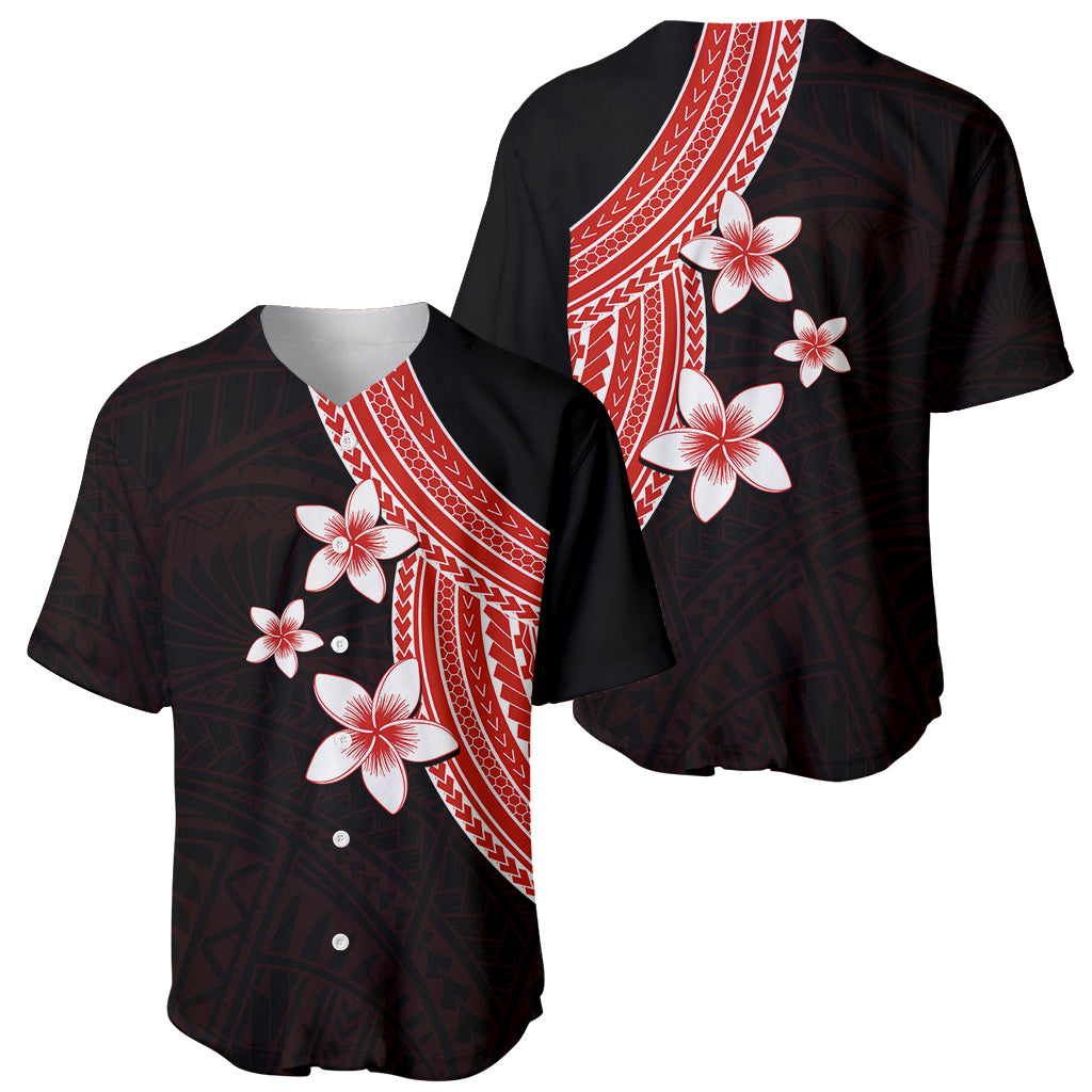 Polynesian Baseball Jersey With Plumeria Flower Red LT6 - Wonder Print Shop
