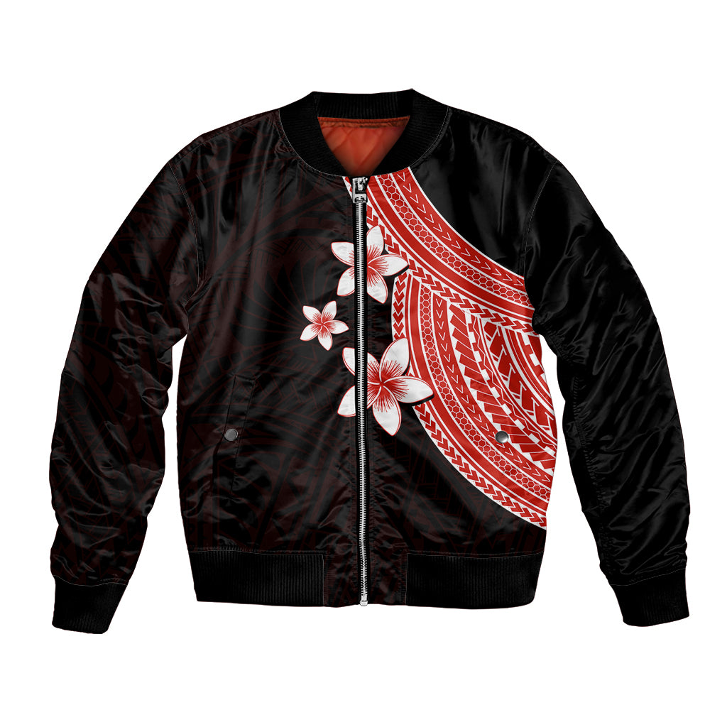 Polynesian Bomber Jacket With Plumeria Flower Red LT6 - Wonder Print Shop