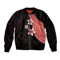 Polynesian Bomber Jacket With Plumeria Flower Red LT6 - Wonder Print Shop