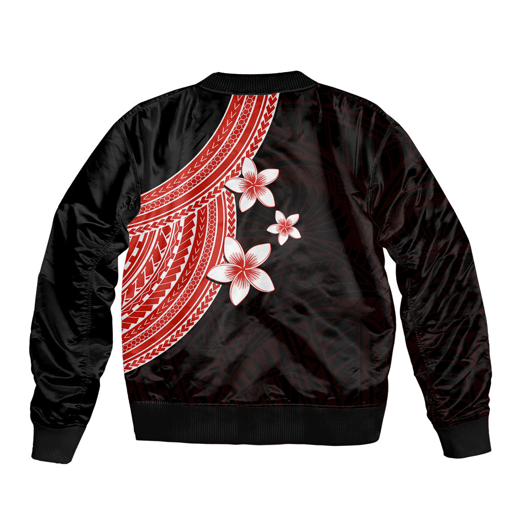 Polynesian Bomber Jacket With Plumeria Flower Red LT6 - Wonder Print Shop