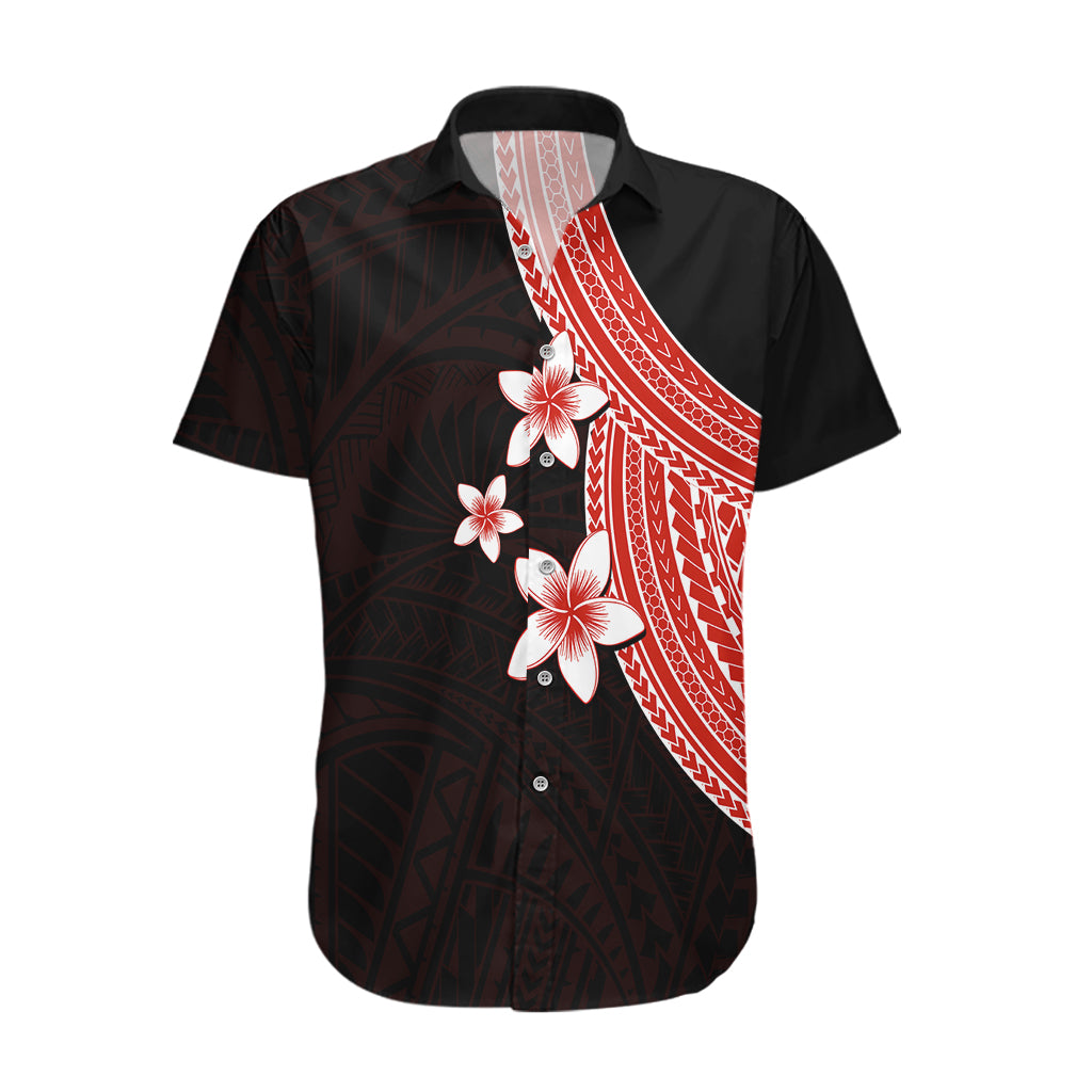 Polynesian Hawaiian Shirt With Plumeria Flower Red LT6 - Wonder Print Shop