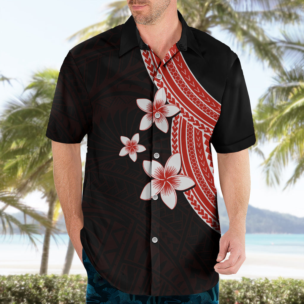 Polynesian Hawaiian Shirt With Plumeria Flower Red LT6 - Wonder Print Shop