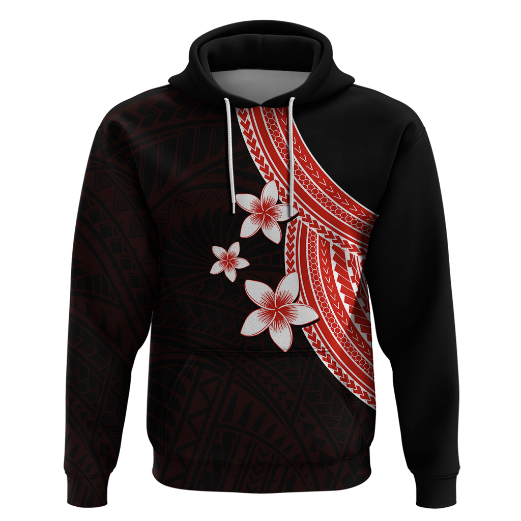 Polynesian Hoodie With Plumeria Flower Red LT6 - Wonder Print Shop