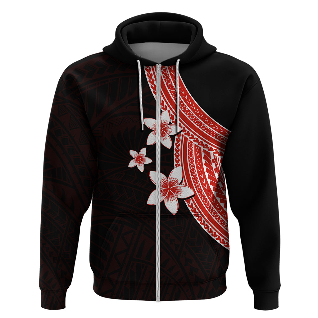 Polynesian Hoodie With Plumeria Flower Red LT6 - Wonder Print Shop