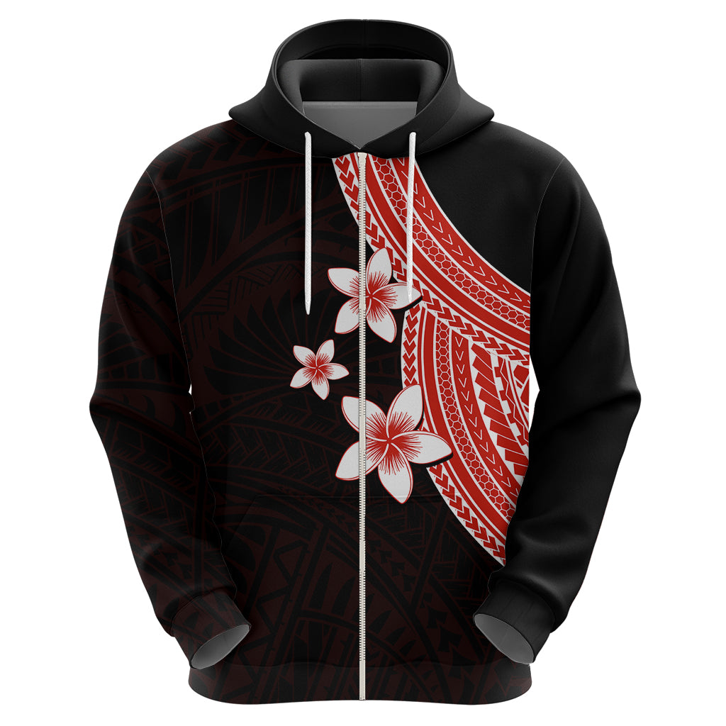 Polynesian Hoodie With Plumeria Flower Red LT6 - Wonder Print Shop