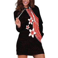 Polynesian Hoodie Dress With Plumeria Flower Red LT6 - Wonder Print Shop