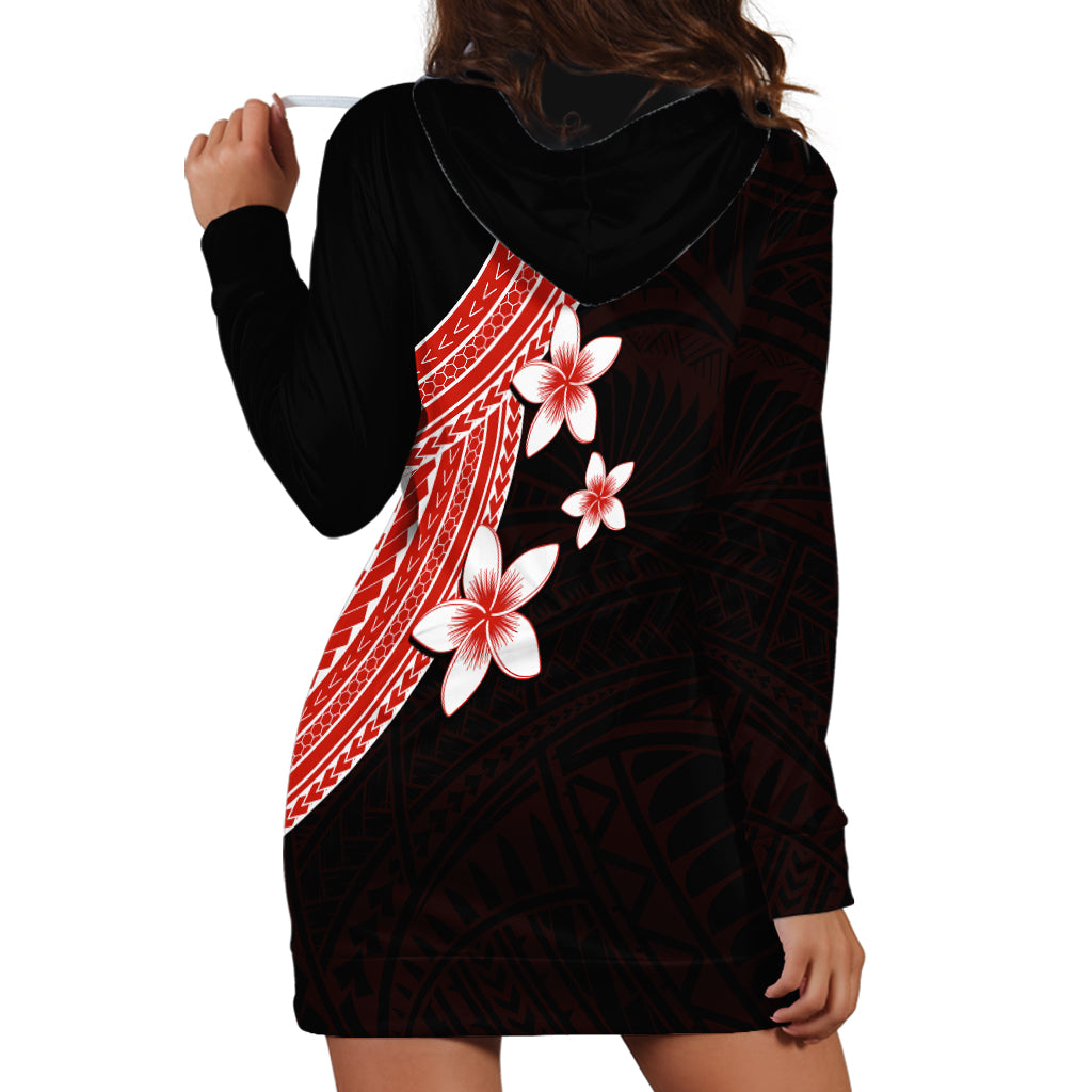 Polynesian Hoodie Dress With Plumeria Flower Red LT6 - Wonder Print Shop