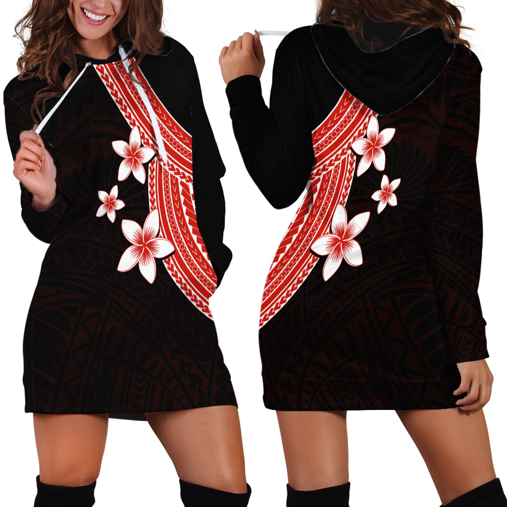 Polynesian Hoodie Dress With Plumeria Flower Red LT6 - Wonder Print Shop