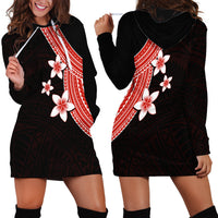 Polynesian Hoodie Dress With Plumeria Flower Red LT6 - Wonder Print Shop