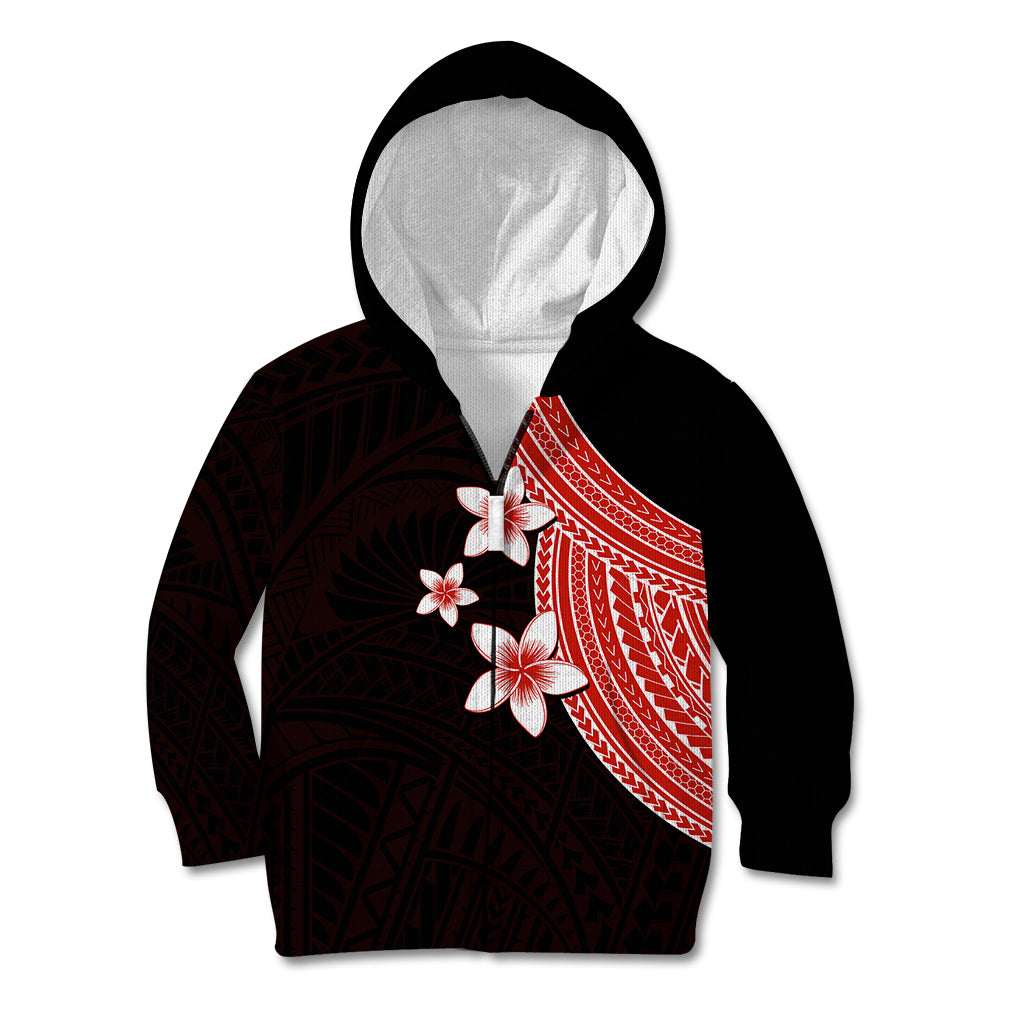 Polynesian Kid Hoodie With Plumeria Flower Red LT6 - Wonder Print Shop