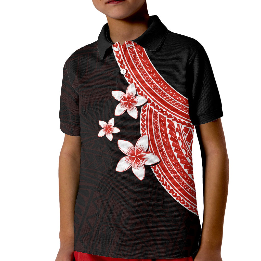 Polynesian Polo Shirt for Kid With Plumeria Flower Red LT6 - Wonder Print Shop