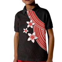 Polynesian Polo Shirt for Kid With Plumeria Flower Red LT6 - Wonder Print Shop